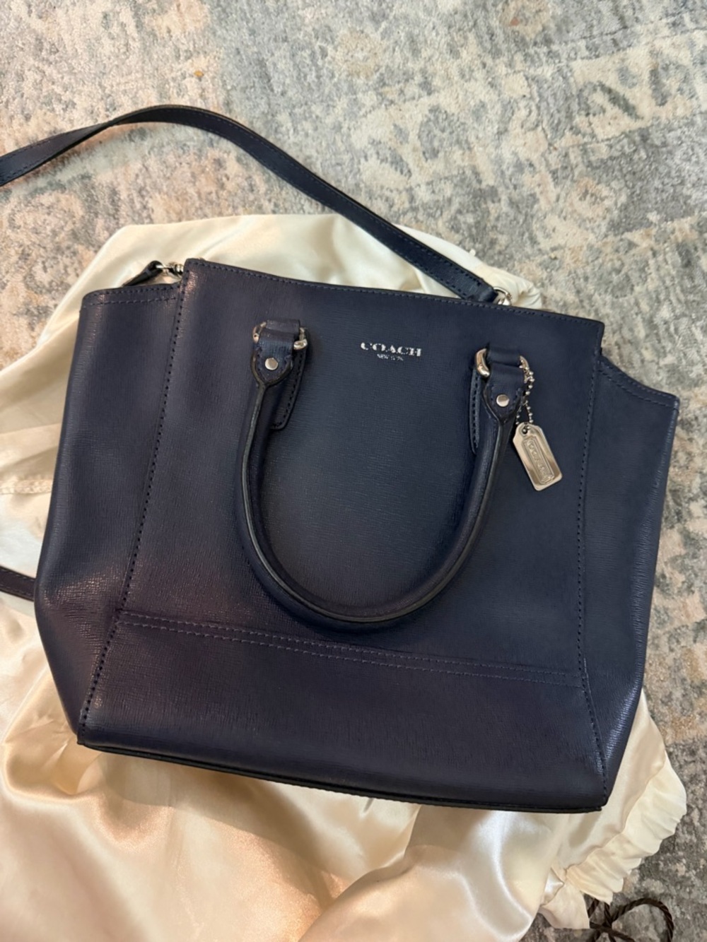 Coach Navy Saffiano Leather Mini Tanner Tote - Picture 5 of 10
